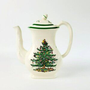 Spode Christmas Tree Coffee Pot & Lid, Green Trim Gifts, 40fl. oz., England Made